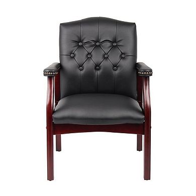 Koe Classic Reception Guest Armchair, Vinyl Tufted Back, Wood Legs