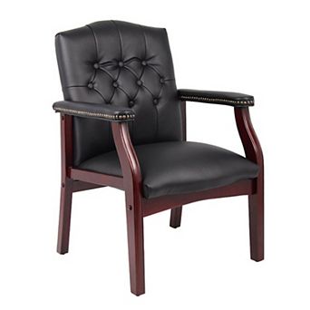 Koe Classic Reception Guest Armchair, Vinyl Tufted Back, Wood Legs