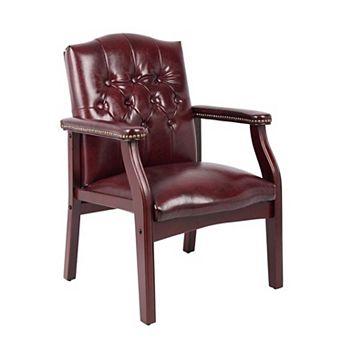 Koe Classic Reception Guest Armchair, Vinyl Tufted Back, Wood Legs