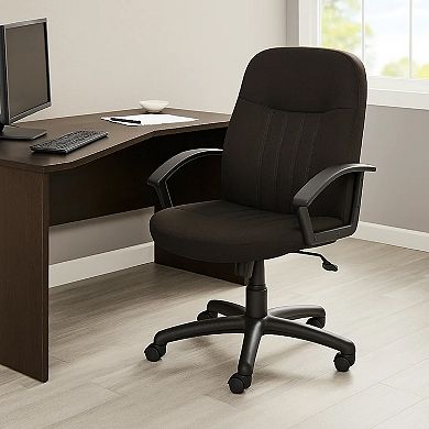 Hugh Mid-Back Manager Chair with Rolling Base, Black Crepe Fabric