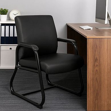 Guest Armchair, Black Antimicrobial Vinyl, Sled Base Frame