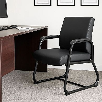 Guest Armchair, Black Antimicrobial Vinyl, Sled Base Frame