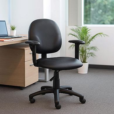 Blair Swivel Task Armchair with Contour Back, Caster Wheel, Black Vinyl