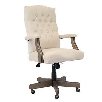 Jake Executive Armchair with Driftwood Finish, Champagne Tufted Velvet