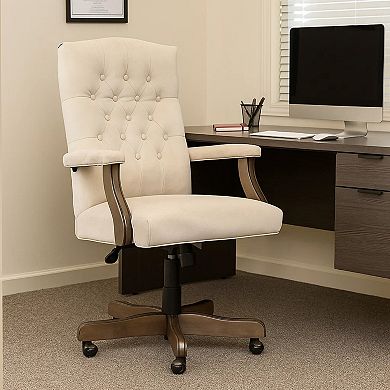 Jake Executive Armchair with Driftwood Finish, Champagne Tufted Velvet