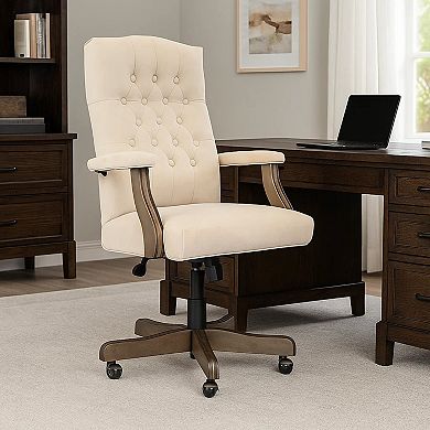 Jake Executive Armchair with Driftwood Finish, Champagne Tufted Velvet