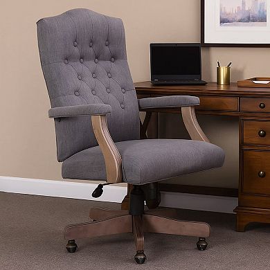Jake Executive Armchair with Driftwood Finish, Tufted Linen