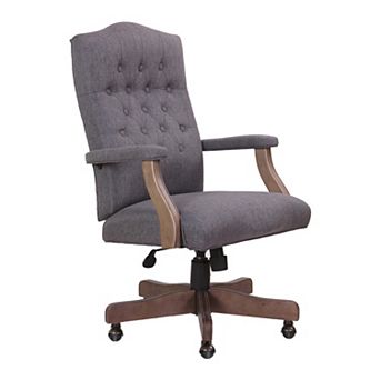 Jake Executive Armchair with Driftwood Finish, Tufted Linen