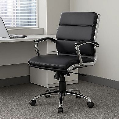 Dave Executive Swivel Armchair with Metal Chrome Finish, Vinyl