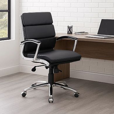 Dave Executive Swivel Armchair with Metal Chrome Finish, Vinyl