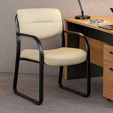 Kate Guest Armchair with Sled Base, Steel Frame, Faux Leather