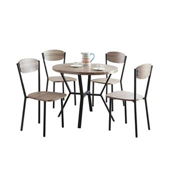 Jiho 5 pc Dining Table and 4 Chairs Set, Graywash, Black Metal Base