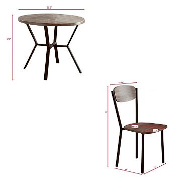 Jiho 5pc Dining Table and 4 Chairs Set, Graywash, Black Metal Base