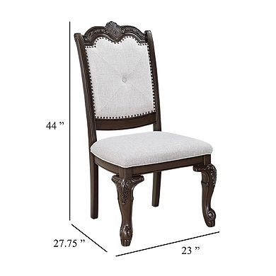 Cary Side Dining Chair Set of 2, Beige Linen, Scrolled Coffee Brown Wood