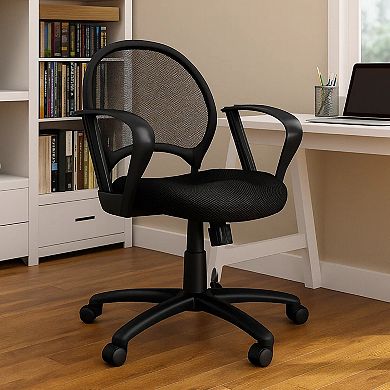 Lene Swivel Office Armchair, Black Mesh, Rolling Metal Frame