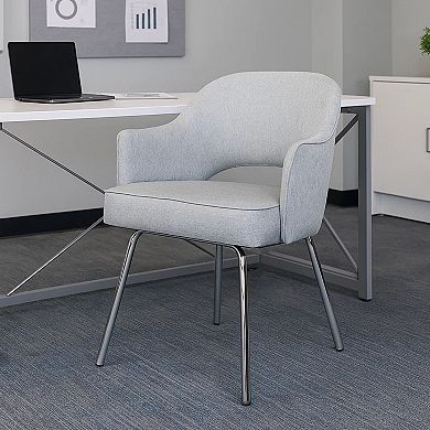 Guest Armchair, Granite Gray Linen, Chrome Legs, Semi Open Back