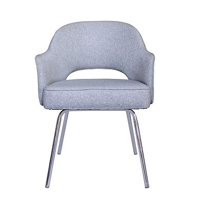 Guest Armchair, Granite Gray Linen, Chrome Legs, Semi Open Back