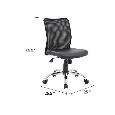 Lene Task Chair, Black Mesh and Caressoft Vinyl, Chrome, Tilt Tension