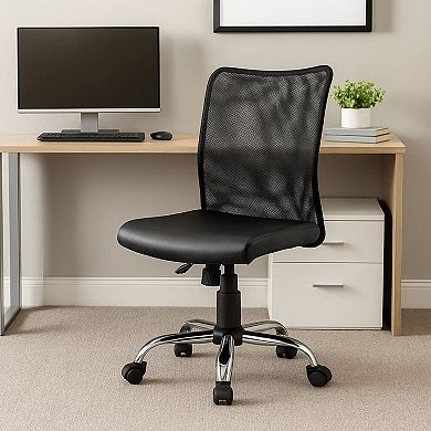Lene Task Chair, Black Mesh and Caressoft Vinyl, Chrome, Tilt Tension
