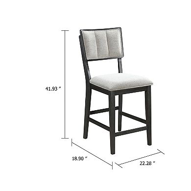 Kliu Counter Height Chair Set of 2, Light Gray Fabric, Black Wood Frame