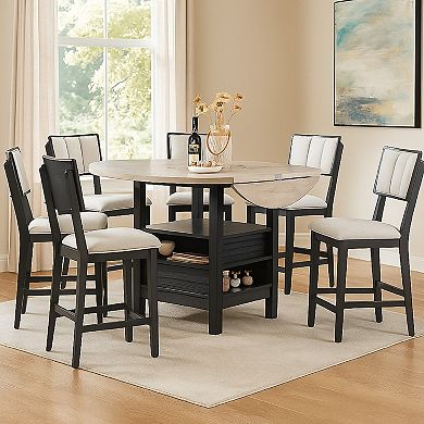 Kliu Counter Height Chair Set of 2, Light Gray Fabric, Black Wood Frame