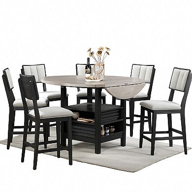 Kliu Counter Height Chair Set of 2, Light Gray Fabric, Black Wood Frame