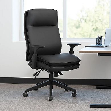 Executive Office Chair, Black Soft Vinyl, Nylon Base, 3 Paddle Tilt