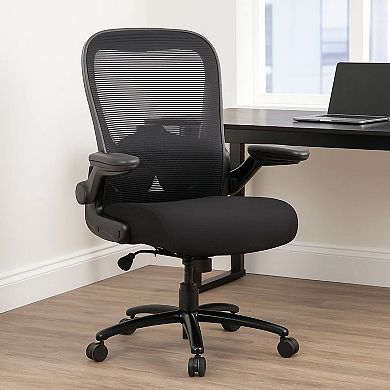 Heavy Duty XL Armchair, Black Mesh, Steel Frame, Wheels, Swivel Seat