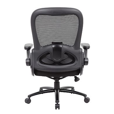 Heavy Duty XL Armchair, Black Mesh, Steel Frame, Wheels, Swivel Seat