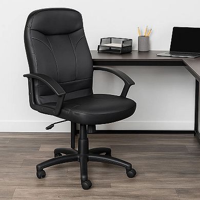 Jian High-Back Office Chair with 5 Hooded Wheels, Black Faux Leather
