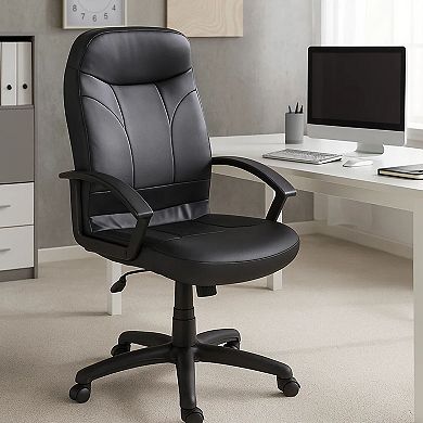 Jian High-Back Office Chair with 5 Hooded Wheels, Black Faux Leather
