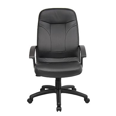 Jian High-Back Office Chair with 5 Hooded Wheels, Black Faux Leather