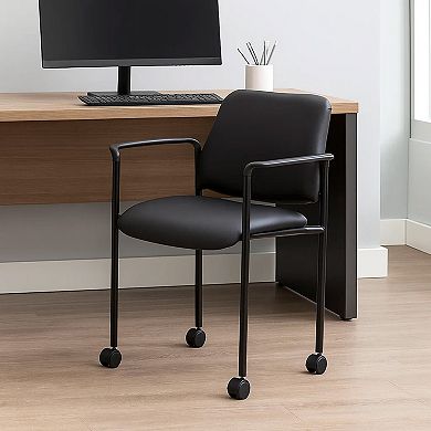 Jill Diamond Stacking Chair, Hooded Wheels, Waterfall Seat, Black Vinyl