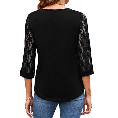 Women's Elegant V Neck 3/4 Sleeve Chiffon Blouses Tops Business Casual Work Office Shirts