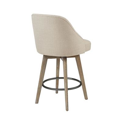 Beige Swivel Counter Stools with Solid Wood Frame for Kitchen or Bar Use