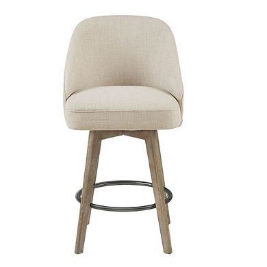 Beige Swivel Counter Stools with Solid Wood Frame for Kitchen or Bar Use