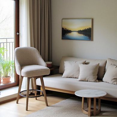 Beige Swivel Counter Stools with Solid Wood Frame for Kitchen or Bar Use