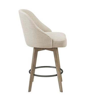 Beige Swivel Counter Stools with Solid Wood Frame for Kitchen or Bar Use