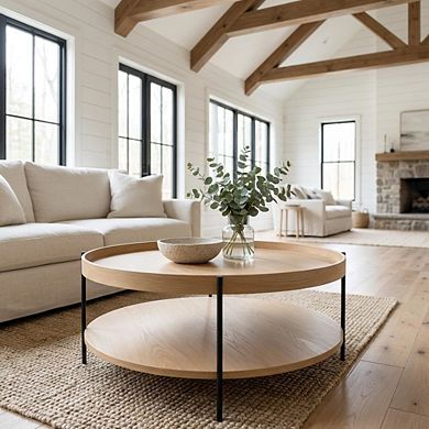 Starlight Canyon Home Coffee Table with Iron Frame and Solid Wood Top Durable Design