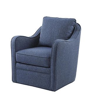 Blue Swivel Accent Chair, Oversized Wide Swivel Armchair with Solid Wood Base
