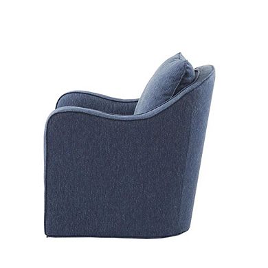 Blue Swivel Accent Chair, Oversized Wide Swivel Armchair with Solid Wood Base