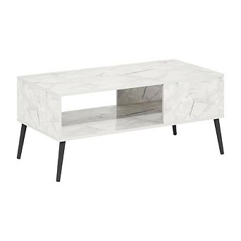 FurniFact Marble Coffee Table with Wood Legs Mid Century Style Design