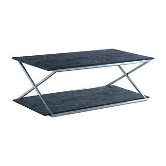 Black Veneer Coffee Table with Brushed Stainless Steel Frame and Sturdy Design