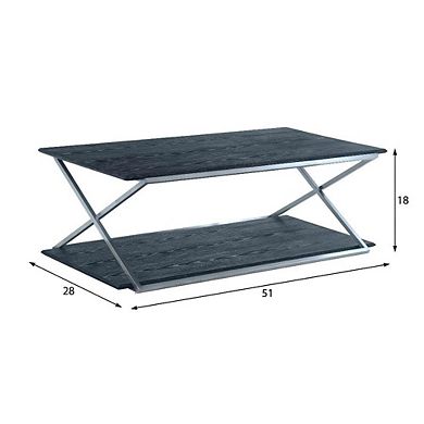 Black Veneer Coffee Table with Brushed Stainless Steel Frame and Sturdy Design