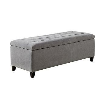 Gray Storage Bench with Soft Close, Tufted Top, Hardwood Frame, Birch Legs