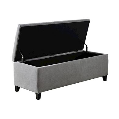 Gray Storage Bench with Soft Close, Tufted Top, Hardwood Frame, Birch Legs