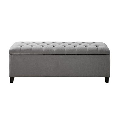 Gray Storage Bench with Soft Close, Tufted Top, Hardwood Frame, Birch Legs