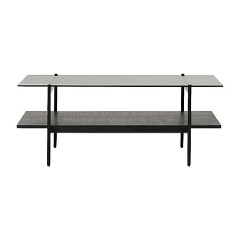 Starlight Canyon Home Glass Coffee Table with Iron Frame and Veneer Top for Living Room