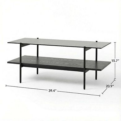 Starlight Canyon Home Glass Coffee Table with Iron Frame and Veneer Top for Living Room
