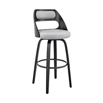 Swivel Bar Stool with Gray Faux Leather Seat and Black Wood Frame